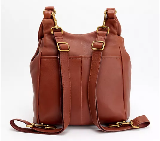 American Leather Co. 2-in-1 genuine leather convertible backpack and shoulder bag in a stylish design, featured as a QVC clearance luxury accessory.
