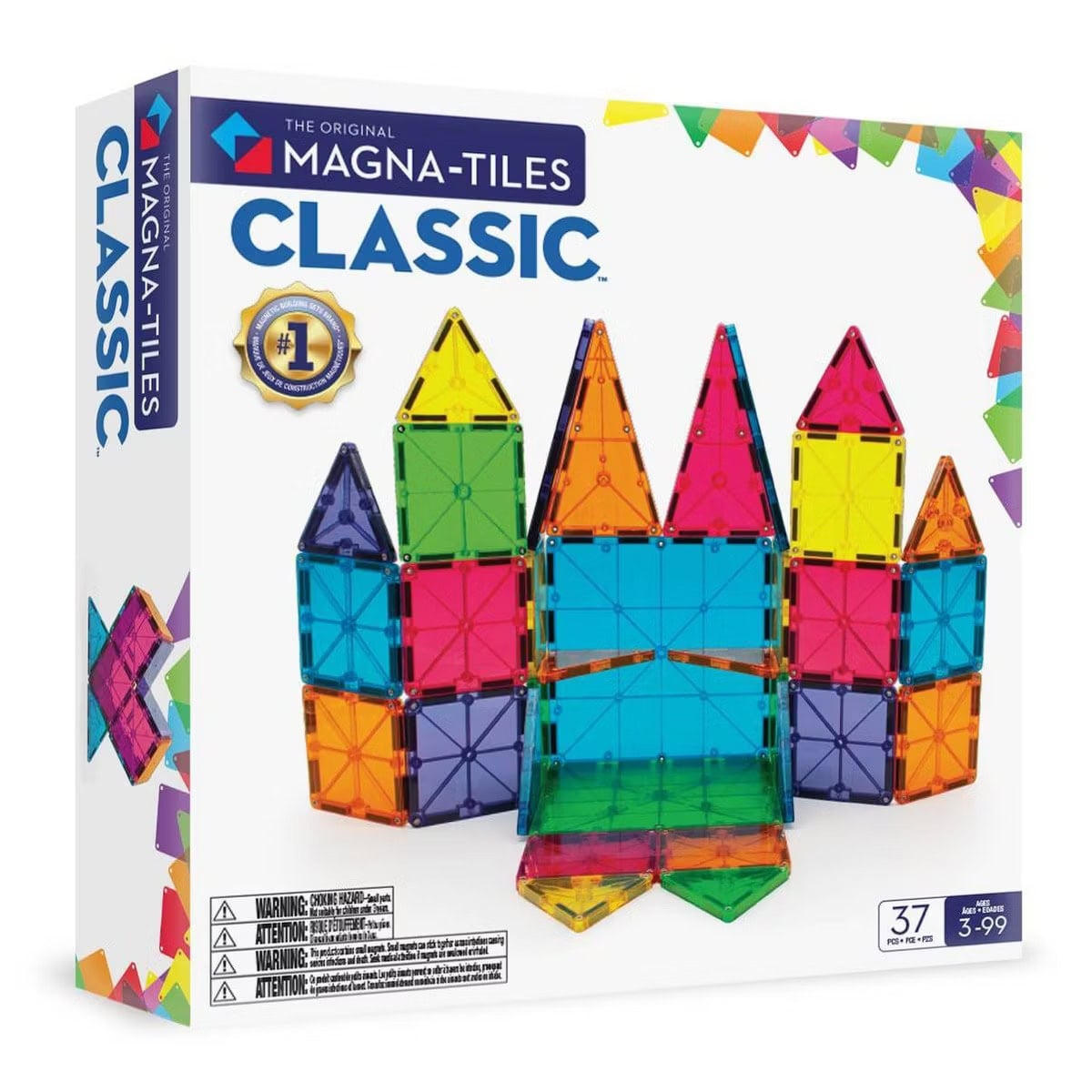 MAGNA-TILES Clear Colors 37pc Set: Magnetic Building Toys for Math, Shapes, Creative Thinking & Engineering Skills