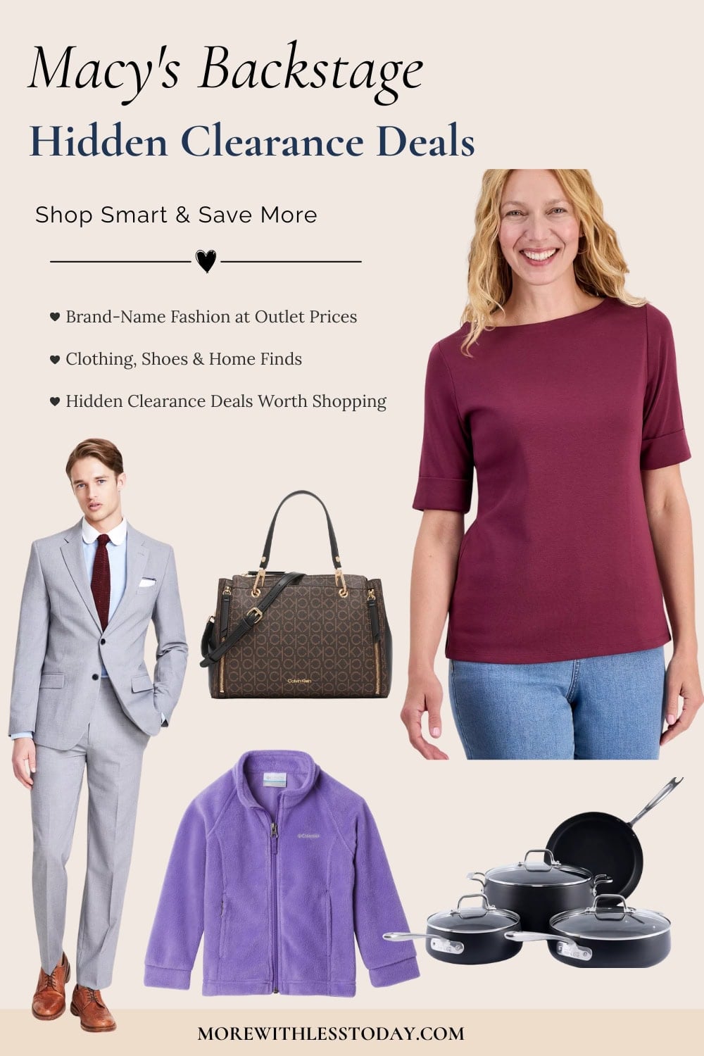 Macy's Backstage graphic showcasing hidden clearance and outlet deals on clothing, shoes, home goods, and popular brands.