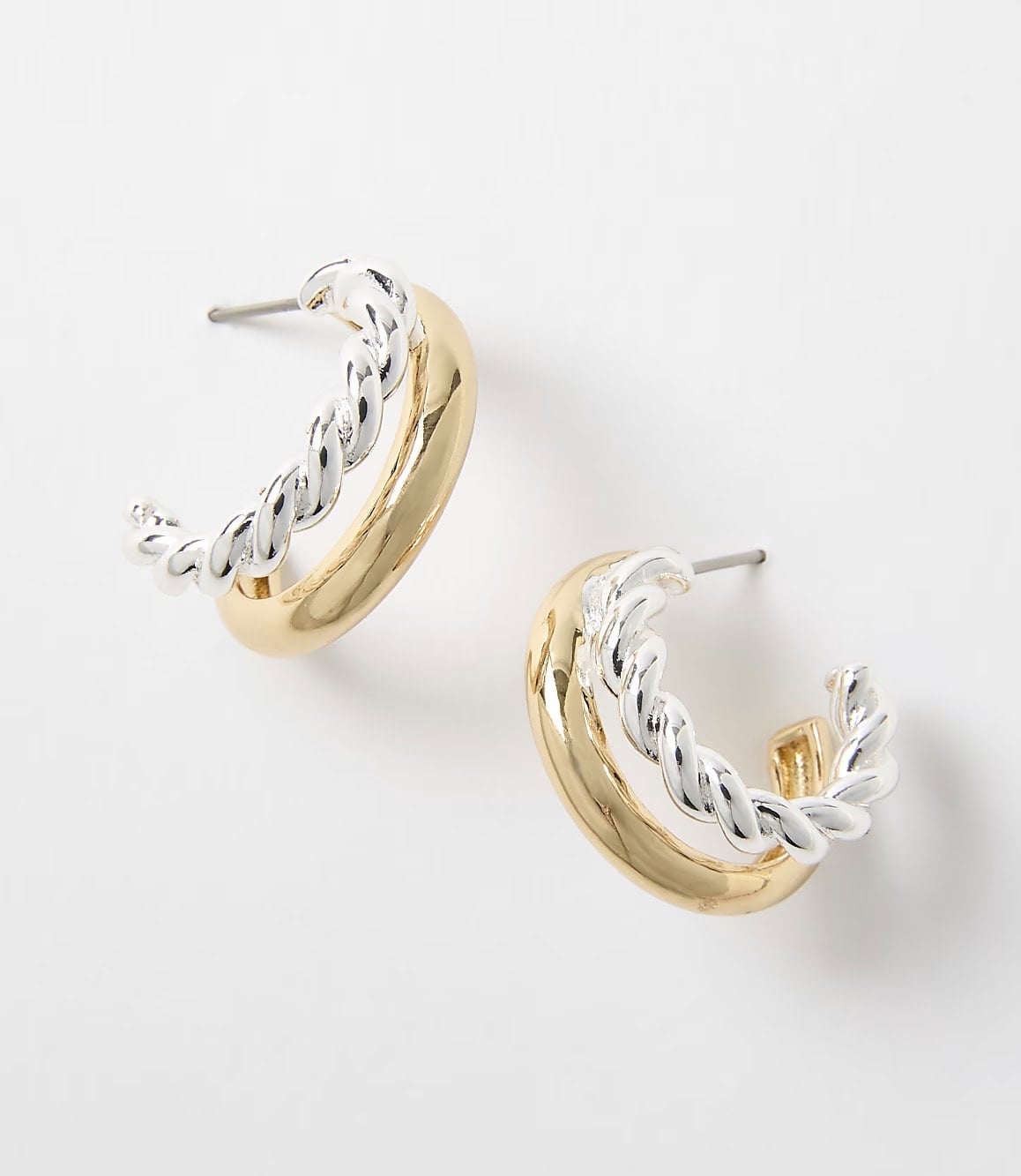 Mixed Metal Twist Double Hoop Earrings