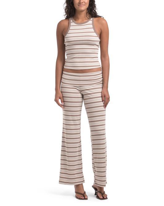 SWEET APPAREL - Striped Tank And Yoga Pants Set With Matching Headband