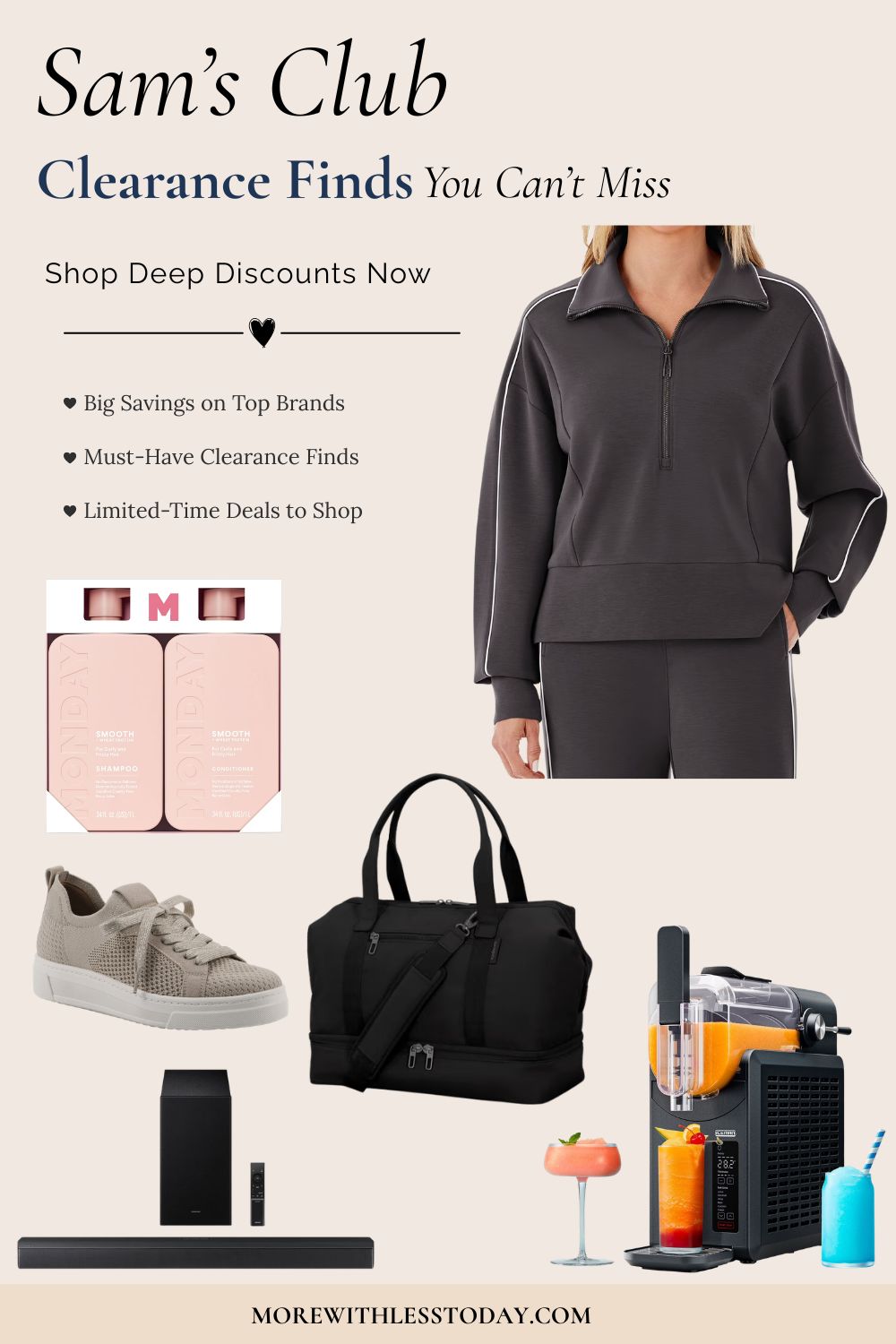 Sam's Club clearance deals featuring home products, electronics, travel bags, sneakers, beauty essentials, and family favorites at discounted prices.