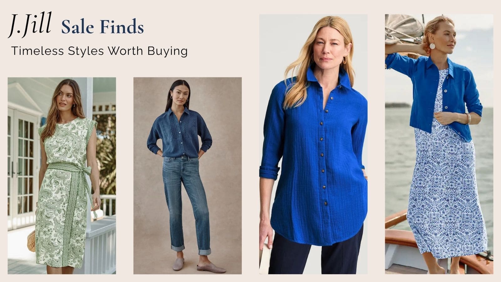 J.Jill sale featuring timeless women's fashion including linen pants, dresses, tunics, skirts, and jeans at discounted prices.