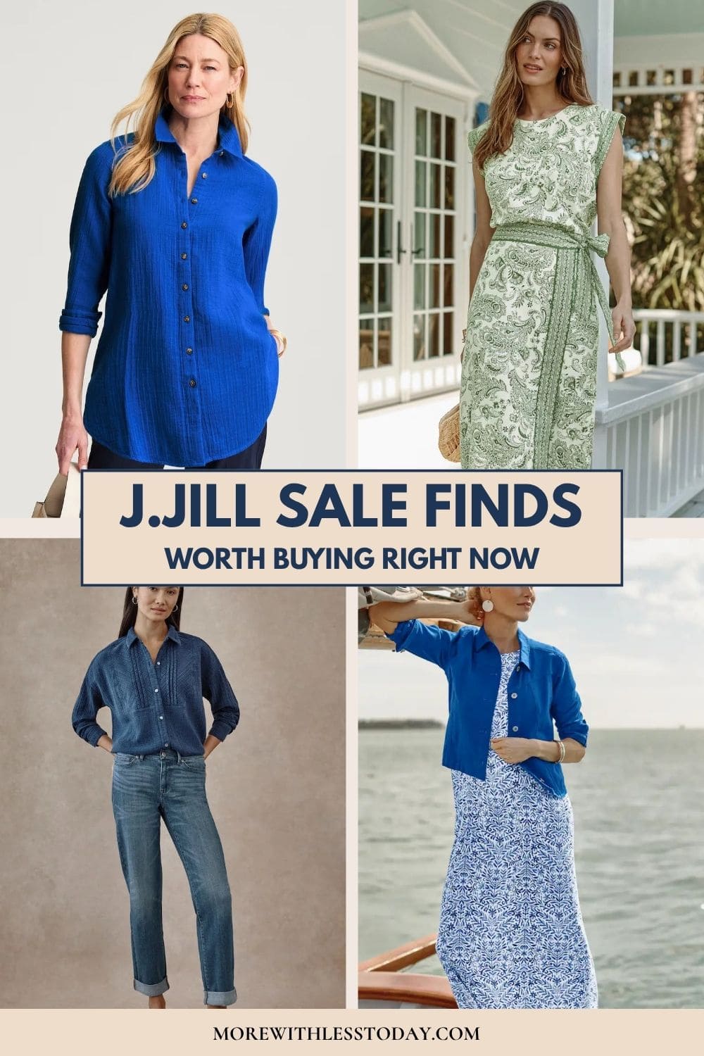 J.Jill sale featuring timeless dresses, linen pants, tunics, skirts, and wardrobe essentials for effortless everyday style.