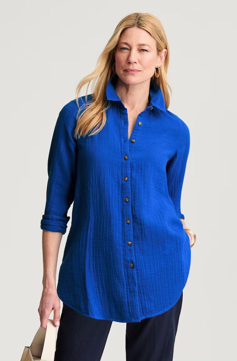 Cotton-Gauze Button-Front Tunic