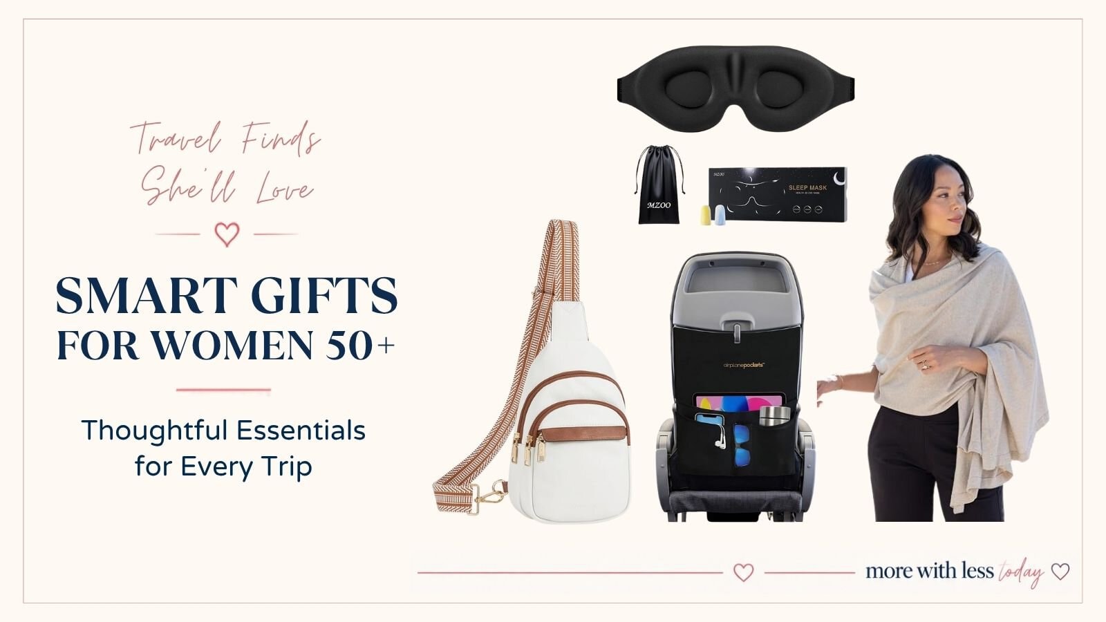 Travel gifts for women over 50 featuring stylish and practical travel essentials, luggage, accessories, beauty organizers, and vacation must-haves.