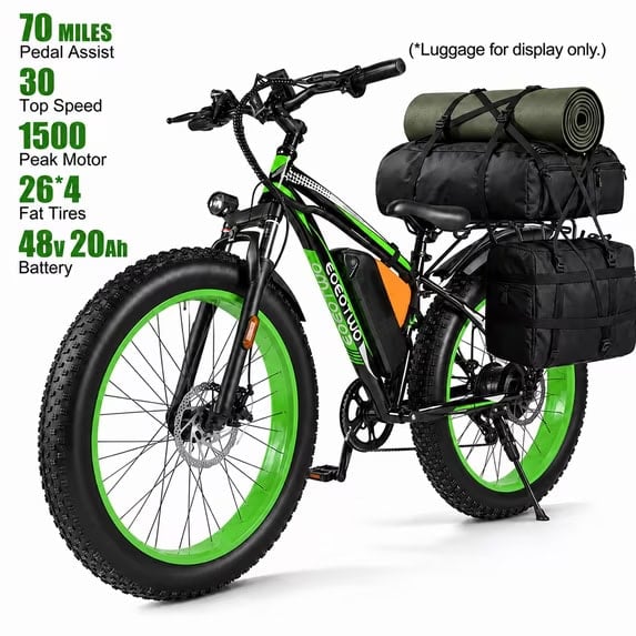 EOEOTWO Electric Bike for Adults, 26" Fat Tire Class 3 Pedal-Assist All-Terrain Mountain E-Bike, 48V 20Ah Battery, Front Suspension & Dual Disc Brakes, 330 lbs Load, UL 2849 Certified