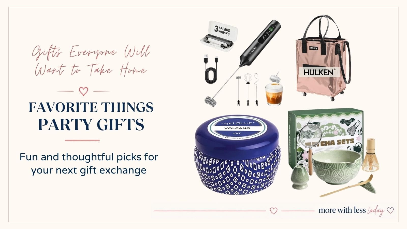 Fun Favorite Things Party gift ideas featuring useful and stylish presents for a group gift exchange.