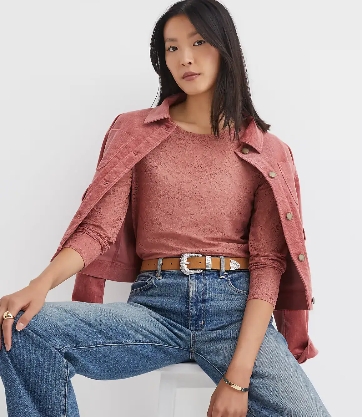 Floral Lace Long Sleeve Crew Neck Tee