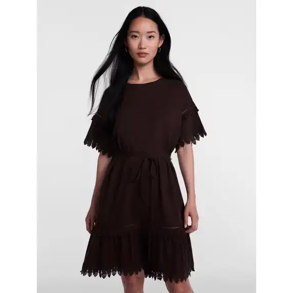 Scenario Women's Lace Trim Knit Dress with Short Sleeves, Sizes XS-XXXL