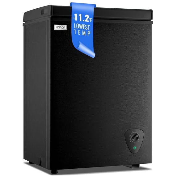 WANAI 3.4 Cubic Feet Chest Freezer Black deep Freezer with Adjustable Temp Knob Ideal for Any Room