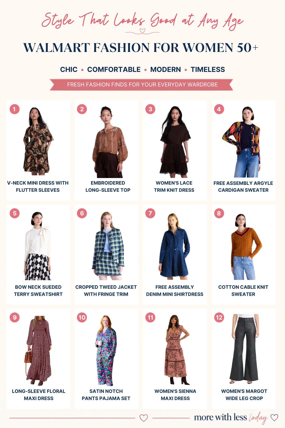 Walmart fashion finds for women over 50 featuring chic, comfortable, modern, and timeless clothing styles for an ageless wardrobe.