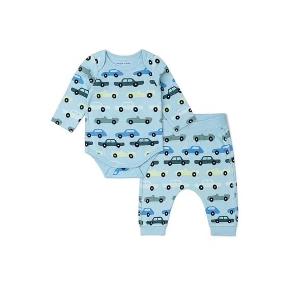 Monica + Andy Organic Cotton Gender Neutral First Moves Bodysuit + Groove Pant Set, Sizes Newborn -24 Months