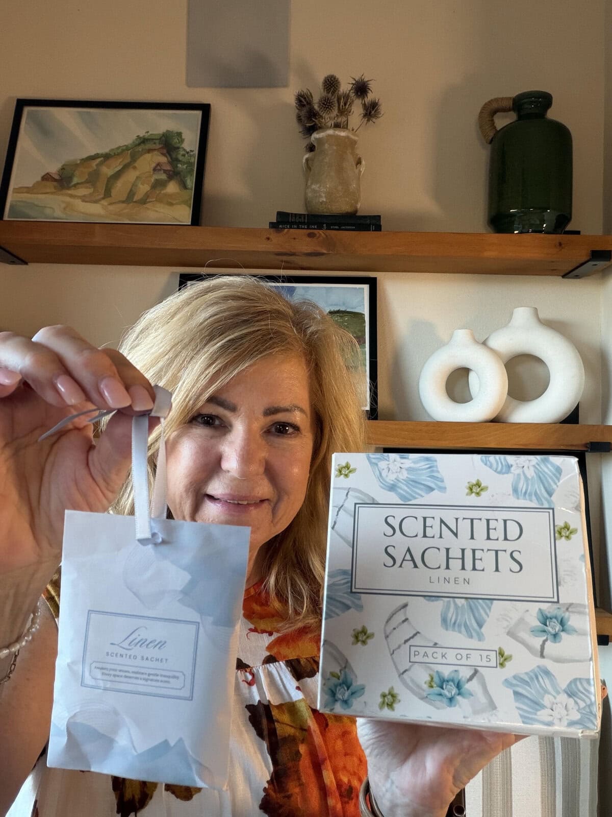 Lori Felix holding Linen Sachets