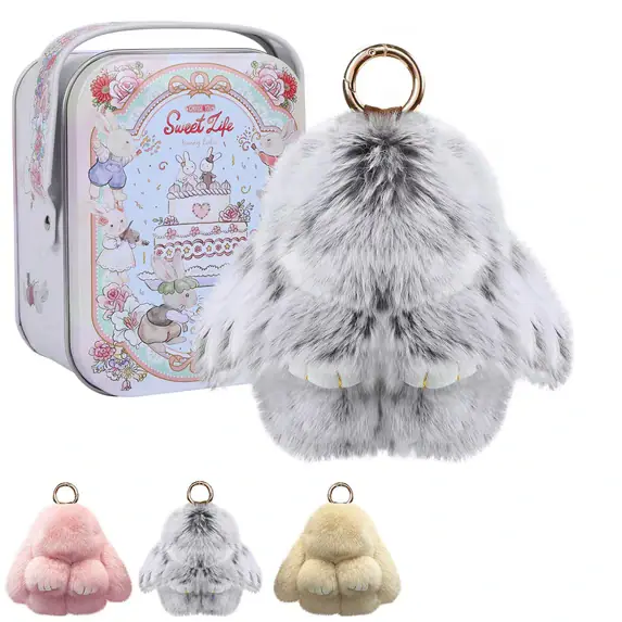 Bunny lulu Keychain with Box, Bunnylulu Keychain with Tin, Cute Plush Bunny Keychain Thoughtful Gift for friends