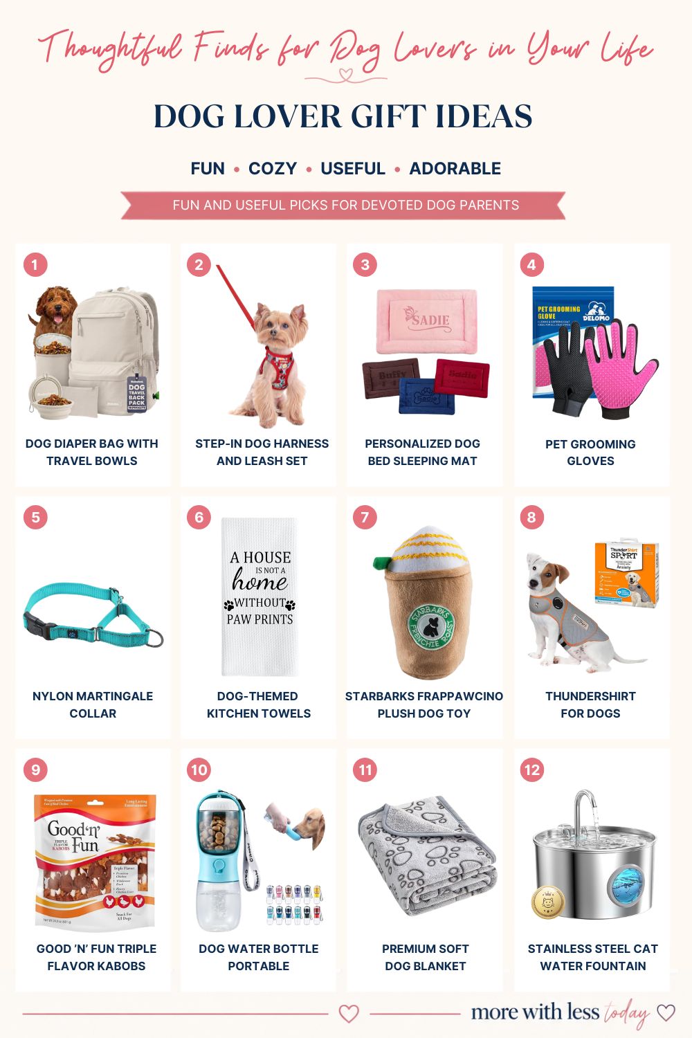 Dog lover gift ideas featuring fun, useful, cozy, and thoughtful gifts for dog parents and people who adore their furry friends.
